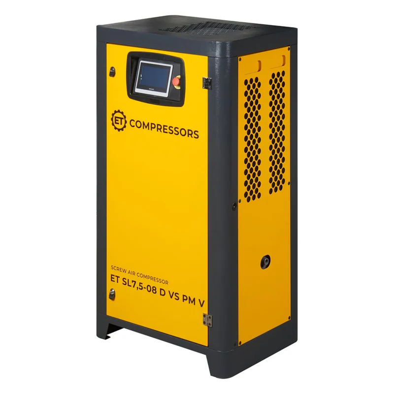 Винтовой компрессор ET-Compressors SL 7,5-08 D VS PM (IP23) V без муфты с частотным регулированием производительности и двигателем на постоянных магнитах вертикальное исполнение на ресивере 130 л